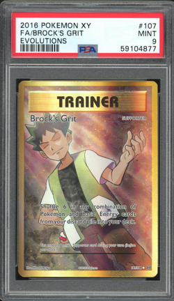 2016 Pokemon Evolutions Full Art Brock's Grit #107 PSA 9 MINT - Image 1