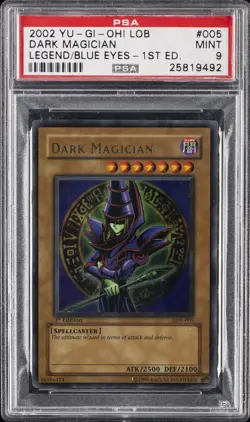2002 YU-GI-OH! LOB-LEGEND OF BLUE EYES WHITE DRAGON 1ST ED DARK MAGICIAN PSA 9 - Image 1