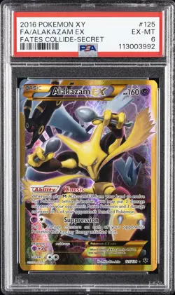 2016 POKEMON XY FATES COLLIDE SECRET #125 FULL ART/ALAKAZAM EX PSA 6 - Image 1