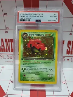 First Esition 2000 Pokemon Rocket Dark Vileplume Holo PSA NM-MT 8 13/82 - Image 1