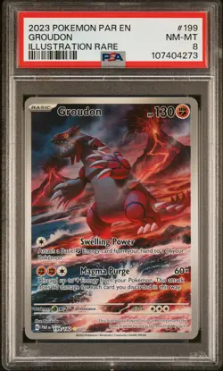 2023 POKEMON PAR EN-PARADOX RIFT ILLUSTRATION RARE #199 GROUDON PSA 8 - Image 1