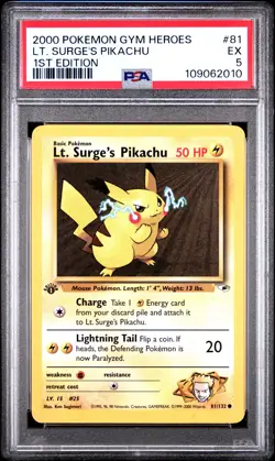 2000 POKEMON GYM HEROES 1ST ED #81 LT. SURGE'S PIKACHU PSA 5 - Image 1