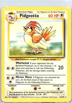 Pidgeotto 22/102 Non Holo Base Set - Pokemon Card - MP - Image 1