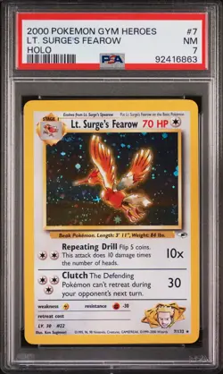 Pokemon [Wizards Of The Coast] Gym Heroes Holo Card #7 Lt. Surge's Fearow PSA 7 - Image 1