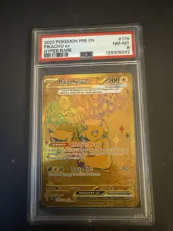 Pokemon 2025 Pre-Prismatic Evolutions Hyper Rare #179 Pikachu EX, PSA 8 - Image 1
