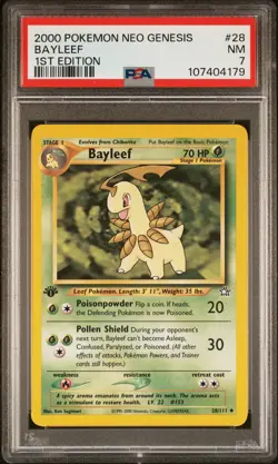 2000 POKEMON NEO GENESIS 1ST ED #28 BAYLEEF PSA 7 - Image 1