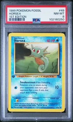 PSA 8 HORSEA 49 FOSSIL 1ST EDITION POKEMON NM MINT - Image 1