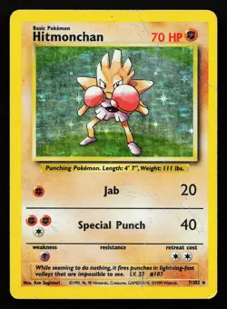 Hitmonchan 7/102 Holo Rare Base Set Pokemon Card - Image 1