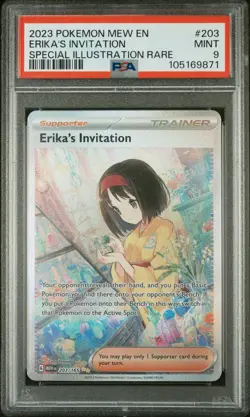 2023 POKEMON MEW EN-151 SPECIAL ILLUSTRATION RARE #203 ERIKA'S INVITATION PSA 9 - Image 1