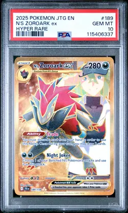 2025 POKEMON JTG EN-JOURNEY TOGETHER HYPER RARE #189 N'S ZOROARK EX PSA 10 - Image 1
