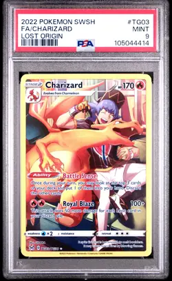 2022 POKEMON SWORD & SHIELD LOST ORIGIN #TG03 FULL ART/CHARIZARD PSA 9 - Image 1
