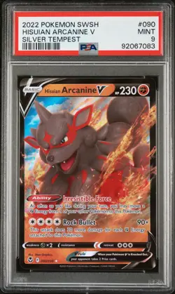 2022 POKEMON SWORD & SHIELD SILVER TEMPEST #090 HISUIAN ARCANINE V PSA 9 - Image 1