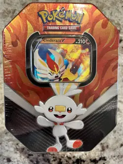 Cinderace V Tin Box - Free Expedited Shipping - Pokemon TCG Tin V Booster pack 820650806780 - Image 1