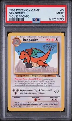 PSA 9 Dragonite 5 WB Stamped Black Star Promo Movie 1999 Pokemon Card - Image 1