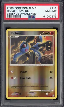 Pokemon Diamond & Pearl Legends Awakened 117 Riolu Reverse Holo Foil PSA 8 NM-MT - Image 1