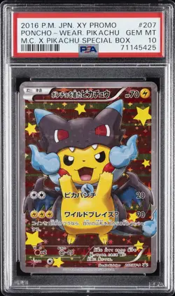 2016 POKEMON JPN XY PROMO #207 PONCHO-WEARING PIKACHU PSA 10 - Image 1
