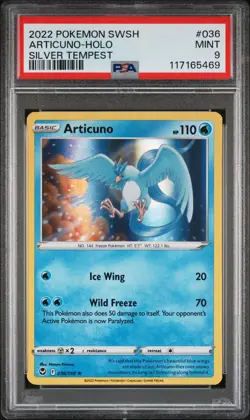 2022 POKEMON SWORD & SHIELD SILVER TEMPEST #036 ARTICUNO-HOLO PSA 9 - Image 1
