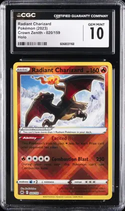 2023 POKEMON CROWN ZENITH - HOLO #020/159 RADIANT CHARIZARD CGC 10 GEM MINT - Image 1