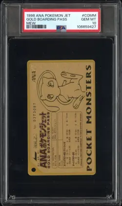 1998 ANA POKEMON JET-COMM MEW #COMM GOLD BOARDING PASS PSA 10 - Image 1