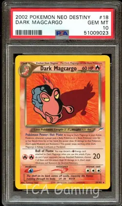 PSA 10 GEM MINT Dark Magcargo 18/105 Neo Destiny RARE Pokemon Card 023 - Image 1