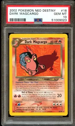 PSA 10 GEM MINT Dark Magcargo 18/105 Neo Destiny RARE Pokemon Card 023 - Image 2