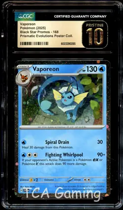 CGC 10 PRISTINE Vaporeon SVP168 COSMOS HOLO PROMO SVP 168 Pokemon Card 285 - Image 1