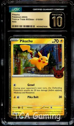 CGC 10 PRISTINE Pikachu 018/091 COSMOS HOLO Trick or Trade Pokemon Card 245 - Image 1