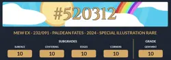 Mew EX 232/091 - Paldean Fates - Pokemon Card - ACE 10 - PERFECT SUBGRADES - Image 3