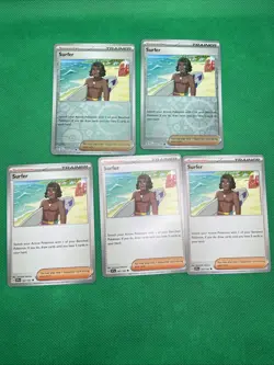 5-Pack Pokemon TCG Surging Sparks Surfer Reverse Holo (2) 187/191 & Regulars (3) - Image 1