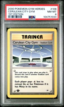 2000 POKEMON GYM HEROES 1ST ED #108 CERULEAN CITY GYM PSA 8 - Image 1