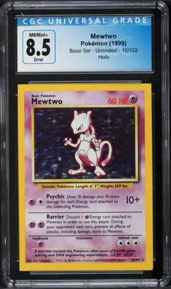 CGC 8.5 - 1999 Base Set Mewtwo 10/102 O/C ERROR Square Cut HOLO Base Set Pokemon - Image 1