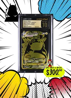 Pokemon TCG Pikachu VMAX Japanese Gold CGC Pristine 10 Signed Sarah Natochenny - Image 1