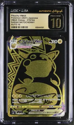 Pokemon TCG Pikachu VMAX Japanese Gold CGC Pristine 10 Signed Sarah Natochenny - Image 2