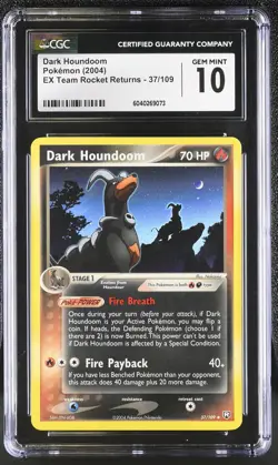 CGC 10 GEM MINT Dark Houndoom EX Team Rocket Returns 37/109 Pokemon Card - Image 1