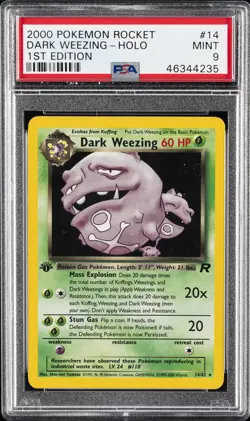2000 POKEMON ROCKET 1ST ED #14 DARK WEEZING-HOLO PSA 9 - Image 1