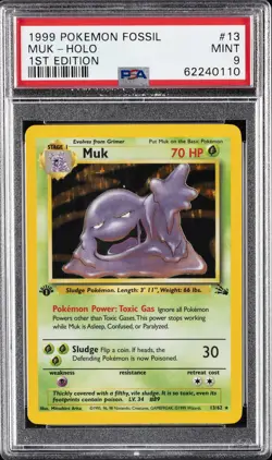1999 POKEMON FOSSIL 1ST ED #13 MUK-HOLO PSA 9 - Image 1