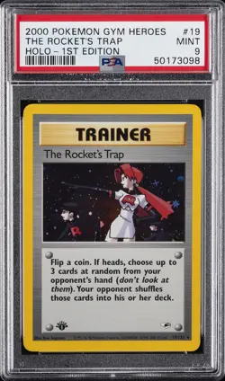 2000 POKEMON GYM HEROES HOLO-1ST ED #19 THE ROCKET'S TRAP PSA 9 - Image 1