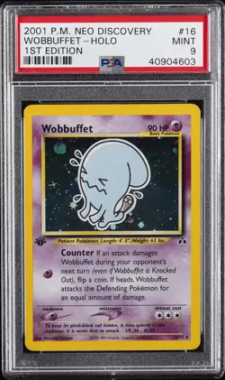 2001 POKEMON NEO DISCOVERY 1ST ED #16 WOBBUFFET-HOLO PSA 9 - Image 1