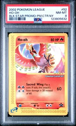 2002 POKEMON LEAGUE PROMO BLACK STAR POKEMON CENTER NY #52 HO-OH PSA 8 - Image 1