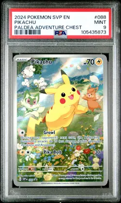 2024 POKEMON SVP EN-SV BLACK STAR PROMO PALDEA ADVENTURE CHEST PIKACHU PSA 9 - Image 1