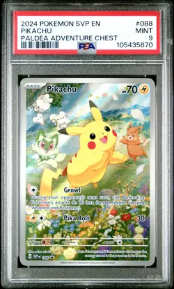 2024 POKEMON SVP EN-SV BLACK STAR PROMO PALDEA ADVENTURE CHEST PIKACHU PSA 9 - Image 1