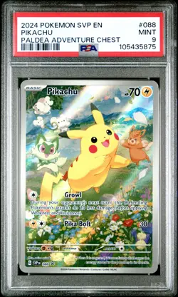 2024 POKEMON SVP EN-SV BLACK STAR PROMO PALDEA ADVENTURE CHEST PIKACHU PSA 9 - Image 1