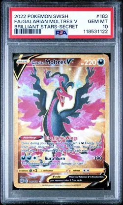 2022 POKEMON SWORD & SHIELD BRILLIANT STARS FULL ART/GALARIAN MOLTRES V PSA 10 - Image 1