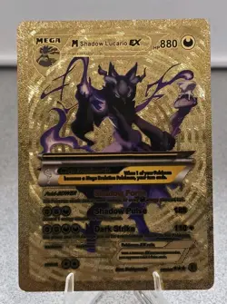 Pokemon Mega Shadow Lucario EX 880hp Gold Foil Fan Art Collector Card TCG - Image 1
