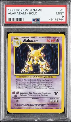 1999 POKEMON BASE SET UNLIMITED #1 ALAKAZAM-HOLO PSA 9 - Image 1