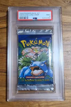 Pokemon Base Set 100% Shadowless Long Crimp Venusaur Sealed Booster Pack PSA 9 - Image 1