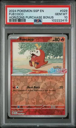 2024 POKEMON SURGING SPARKS HORIZONS PURCHASE BONUS PROMO #029 FUECOCO PSA 10 - Image 1