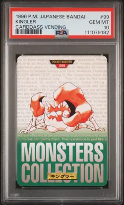 1996 POKEMON JPN BANDAI CARDDASS VENDING #99 KINGLER PSA 10 - Image 1