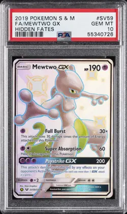 2019 POKEMON SUN & MOON HIDDEN FATES #SV59 FULL ART/MEWTWO GX PSA 10 - Image 1
