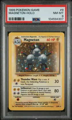 1999 POKEMON BASE SET UNLIMITED #9 MAGNETON-HOLO PSA 8 - Image 1